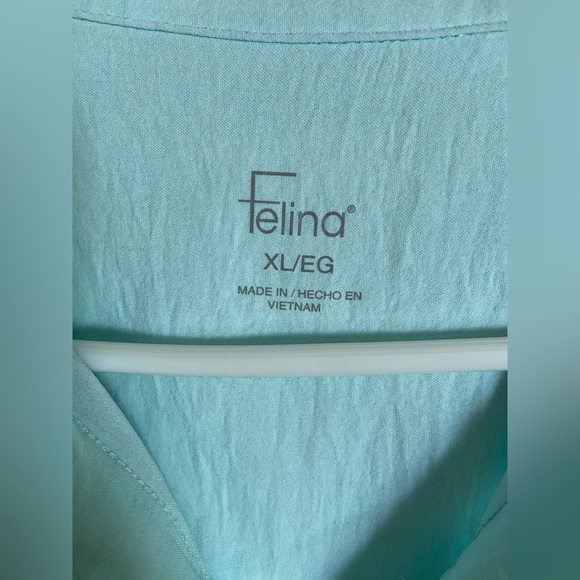 Felina XL Button Front Top Collared Short Sleeve Lace Detail Shirt AQUA - Picture 5 of 10